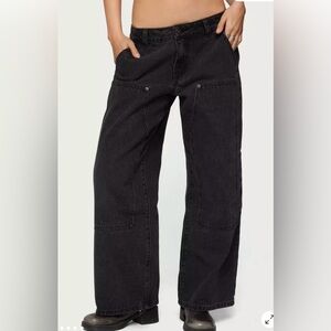 Edikted Ayla Low Rise Wide Leg Carpenter Jeans black wide leg medium